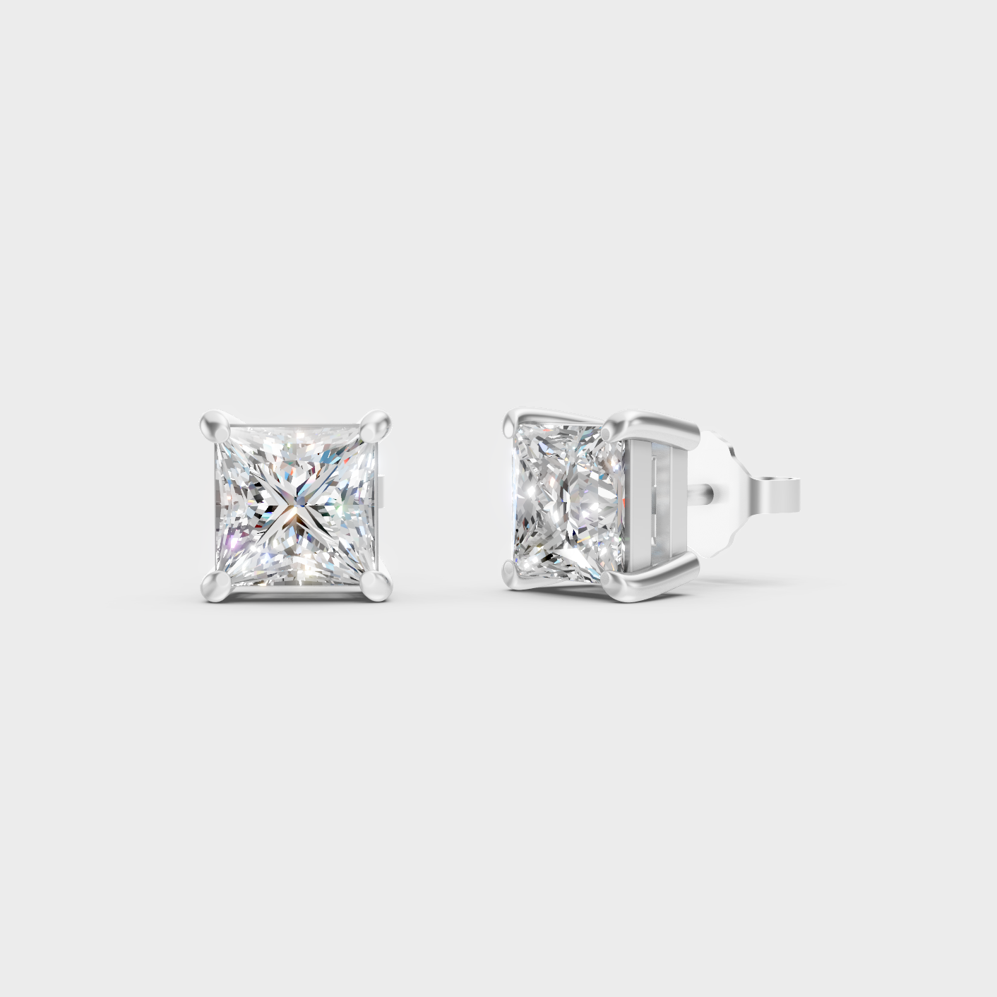 White Gold Princess Cut Lab Grown Diamond Earrings 2 To 10 Ct IGI Certified Jewelry